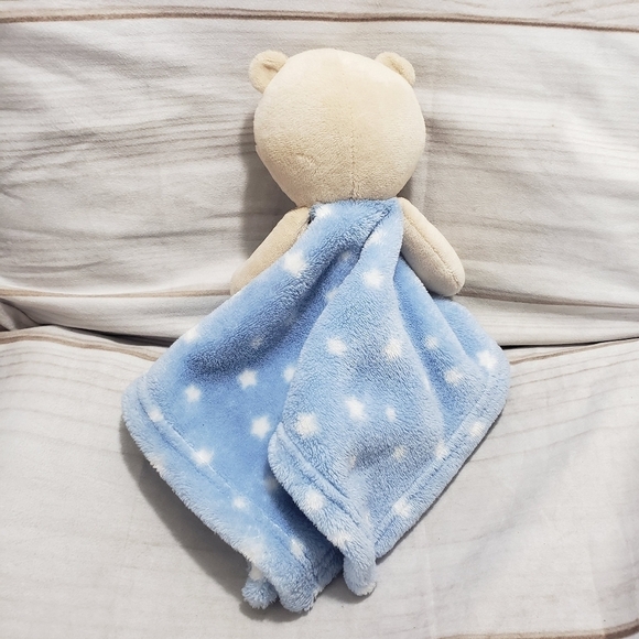 Jainco Tan Blue Teddy Bear Star Print Lovey Mini Security Blanket 13 Inch Square - Picture 6 of 9